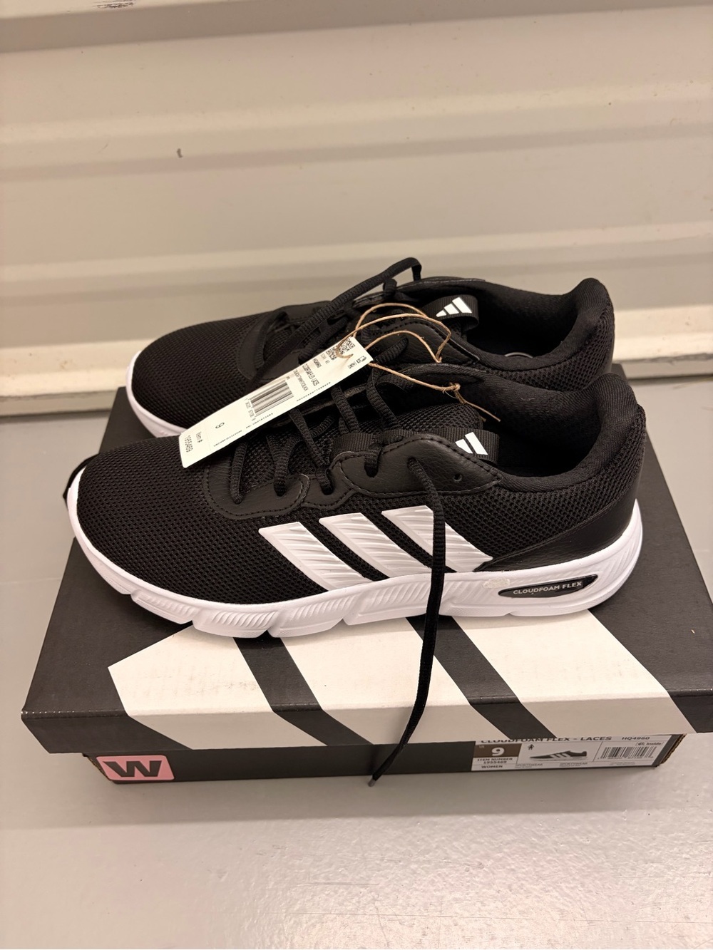 Adidas Cloudfoam Flex Laces Core Black White Running Shoes Women's Size 9 NEW - Picture 3 of 6